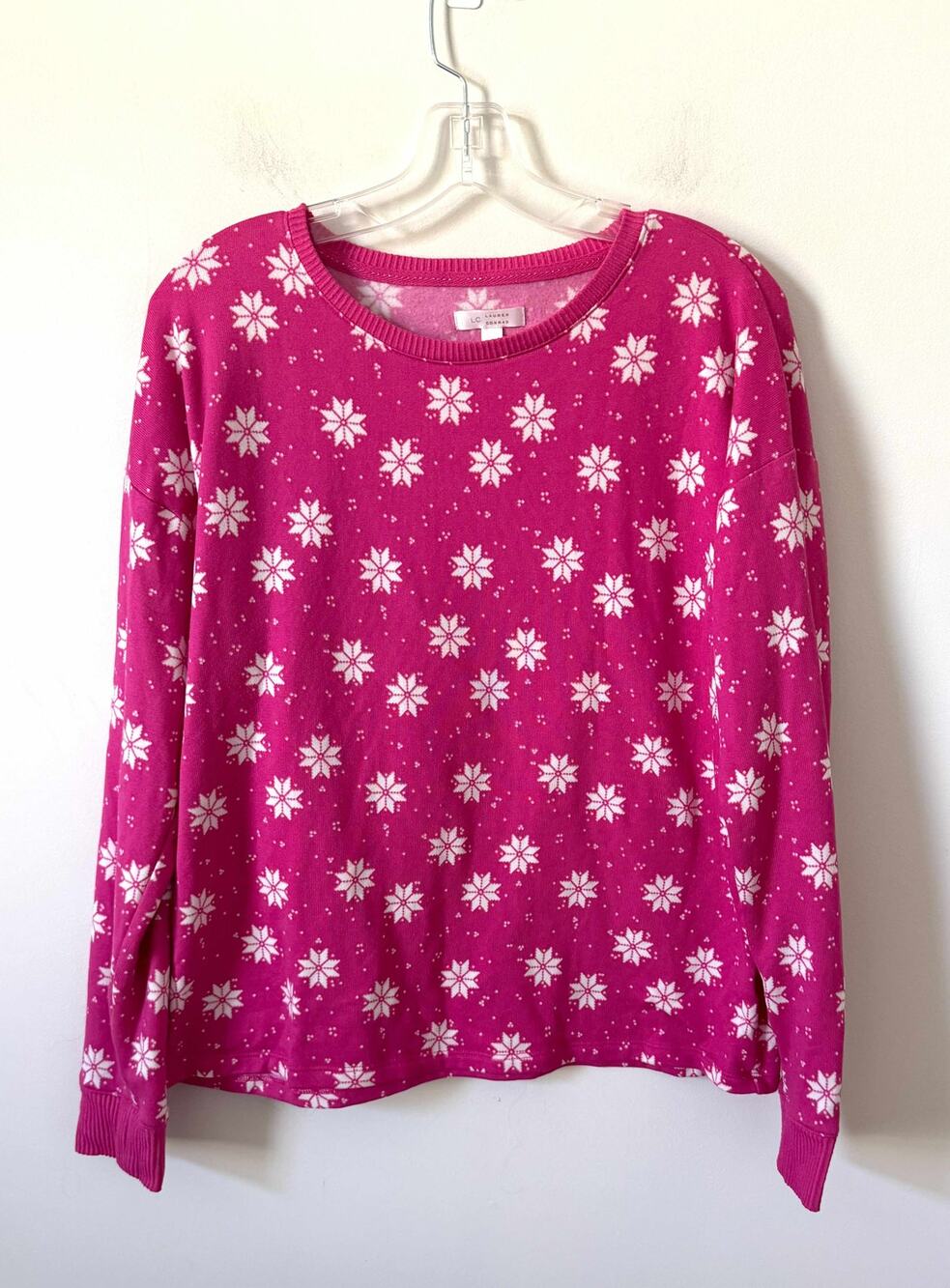 Lauren Conrad Sleepwear Soft Snowflake Long Sleeve Top Pink Size Large